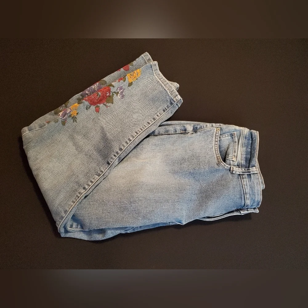 Floral Painted Light Blue Jeans - Picture 1 of 6